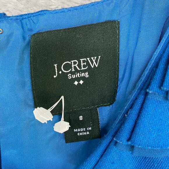 J Crew Dress Womens 8 Blue Suiting Fit Flare Sleeveless Office Ruffle Wool - Picture 6 of 8